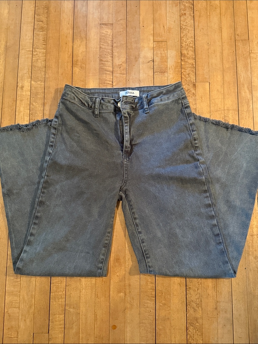 Zena Washed Charcoal Wide-Leg Jeans with Frayed